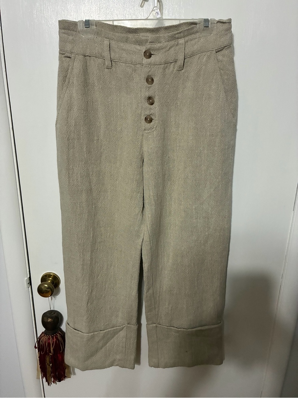 Free People Beige Cropped Button-Front Pants